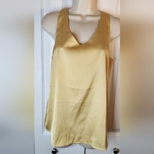 Ekouaer Golden Tank Top Basic Size Small Satin Like V Neck Shirt Blouse